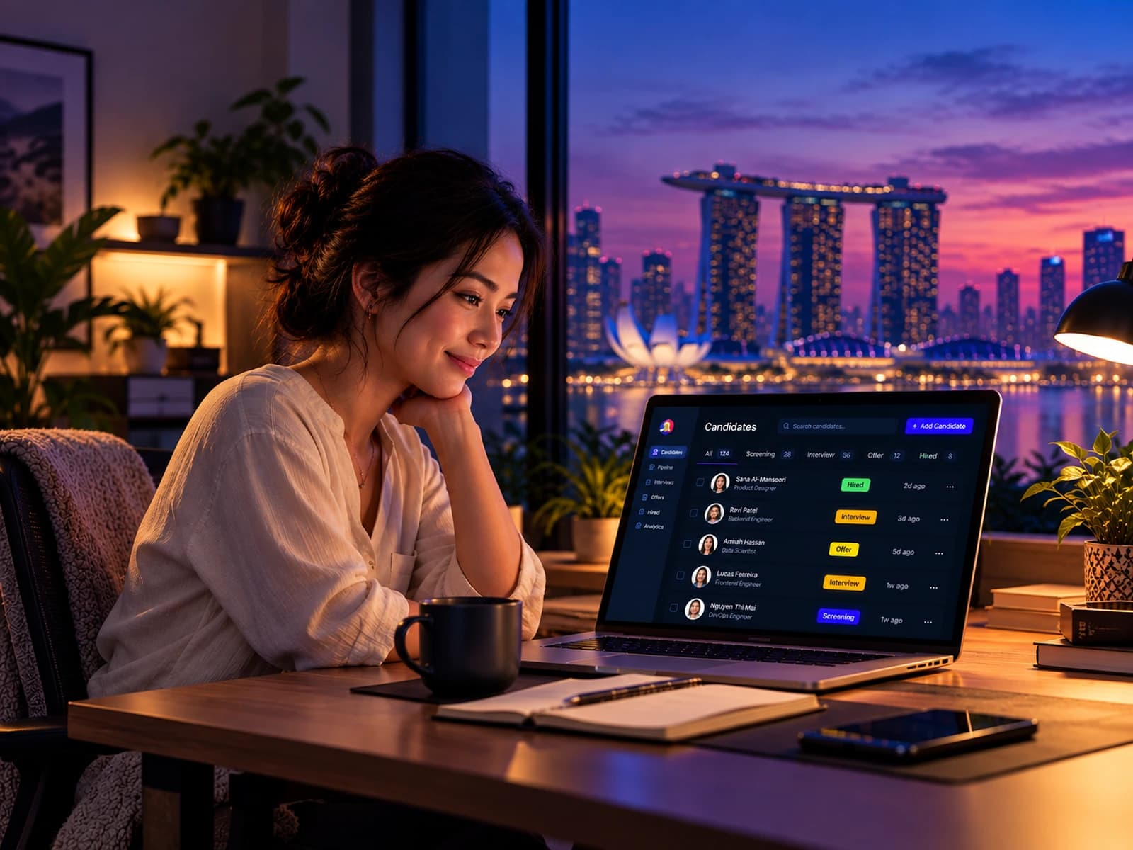 A recruiter reviewing a role's applicants on a laptop